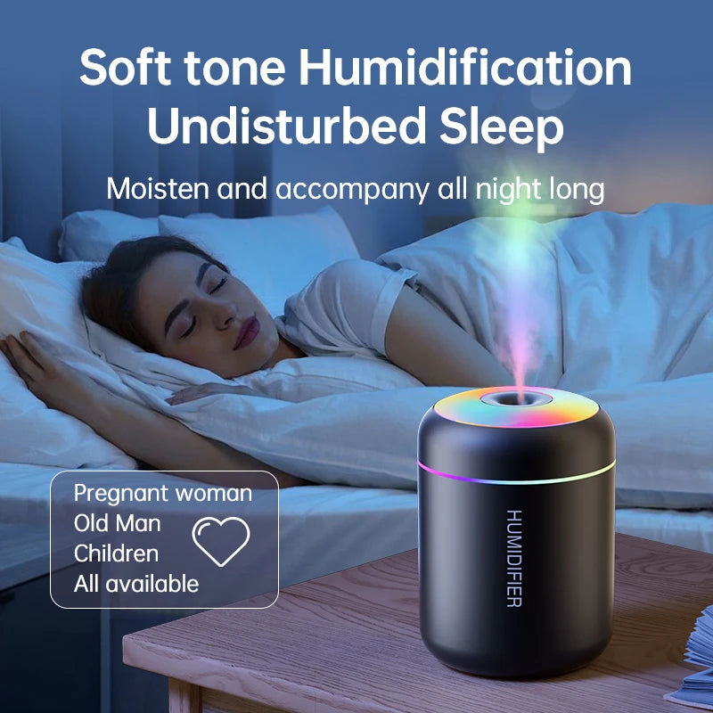 Mini Air Humidifier USB Electric Aroma Diffuser Essential Oil Purifier Aromatherapy Mist Maker Lights For Car Home Bedroom (180ML)