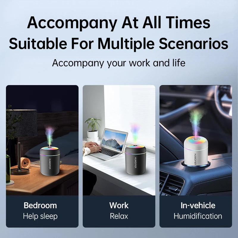 Mini Air Humidifier USB Electric Aroma Diffuser Essential Oil Purifier Aromatherapy Mist Maker Lights For Car Home Bedroom (180ML)